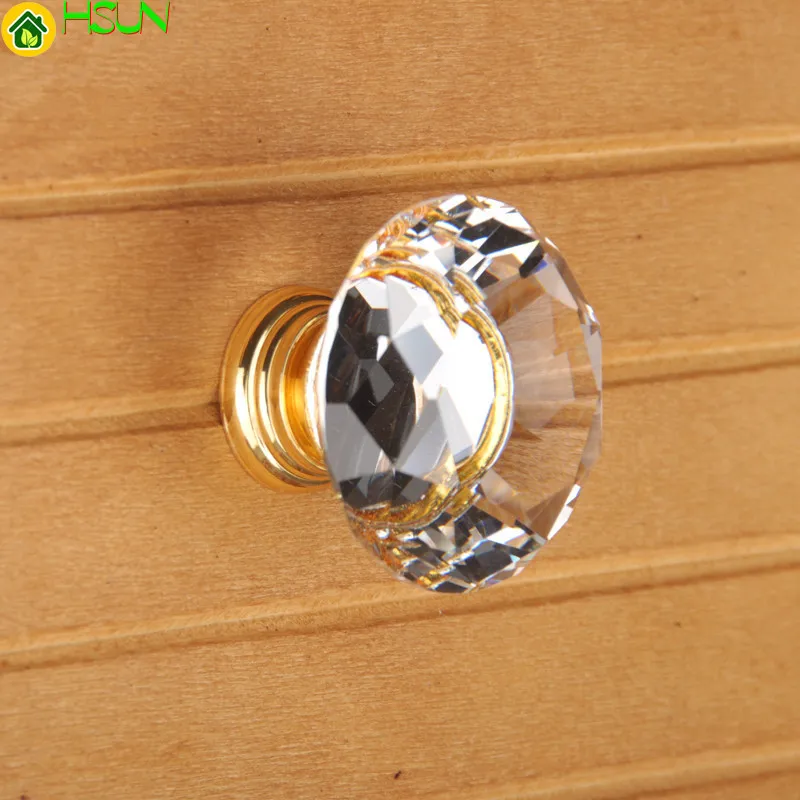 Furniture Hardware Knobs - Kenop Lemari Kristal Emas, Gagang Tarik,