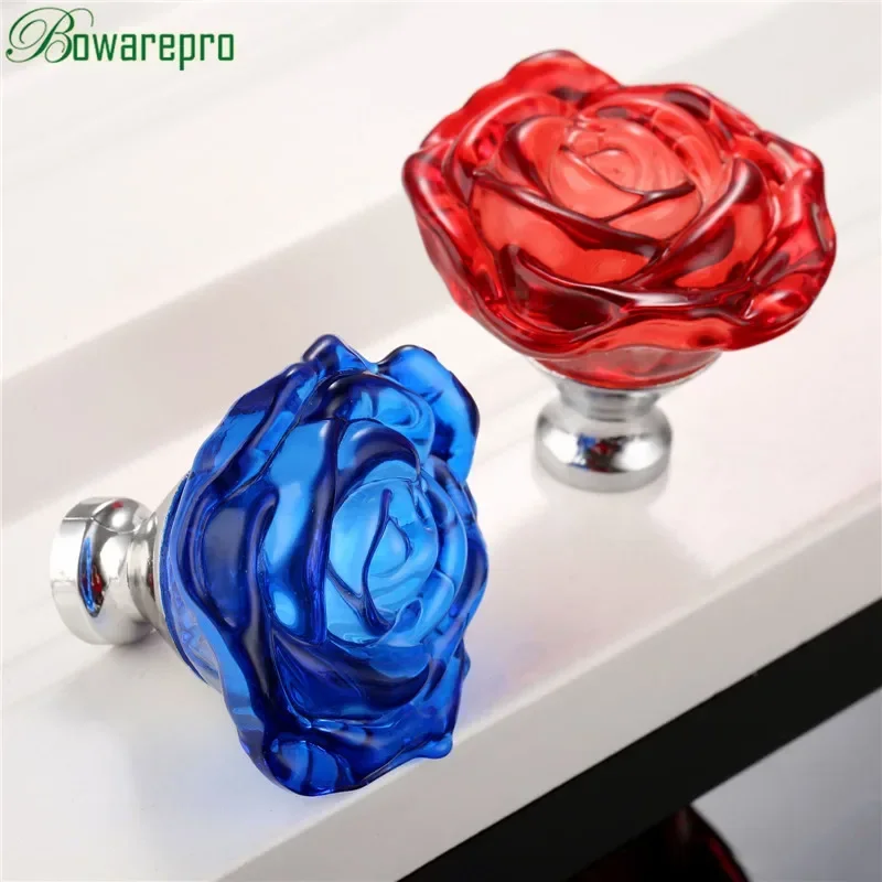 Furniture Hardware Knobs - Bowarepro 50MM Kristal Mawar Kaca Menangani